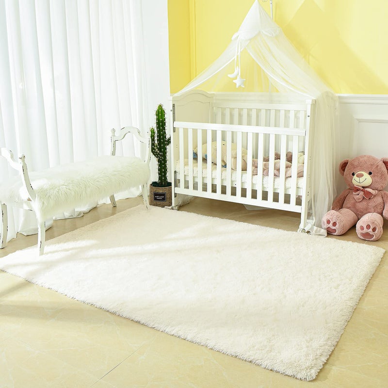 Andecor Soft Fluffy Bedroom Rugs, 6 x 9 Feet Indoor Shaggy Plush Area Rug for Boys Girls Kids Baby College Dorm Living Room Home Decor Floor Carpet, Cream White - Image 2